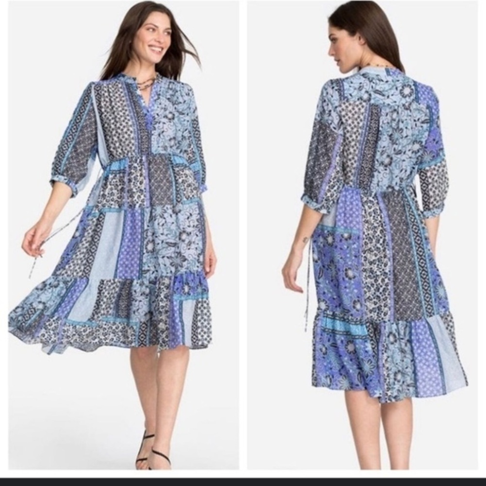 NWOT Johnny Was workshop Xs Marrakesh Dress 100% ramie $298 boho printed fall - Picture 2 of 6